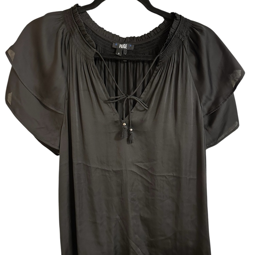 PAIGE Black Flutter Sleeve Blouse with Tie Front